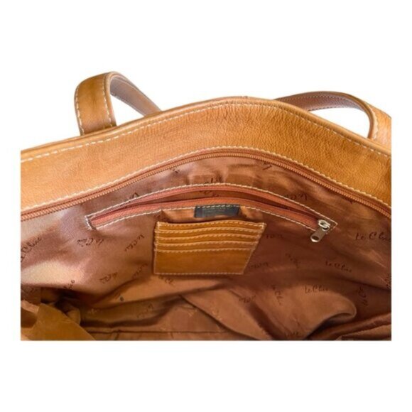 Camel Brown Genuine Leather Shoulder Style Satchel Bag VTG - Picture 6 of 14